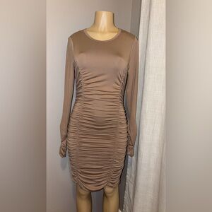 Ruched Long Sleeve Dress in Tan